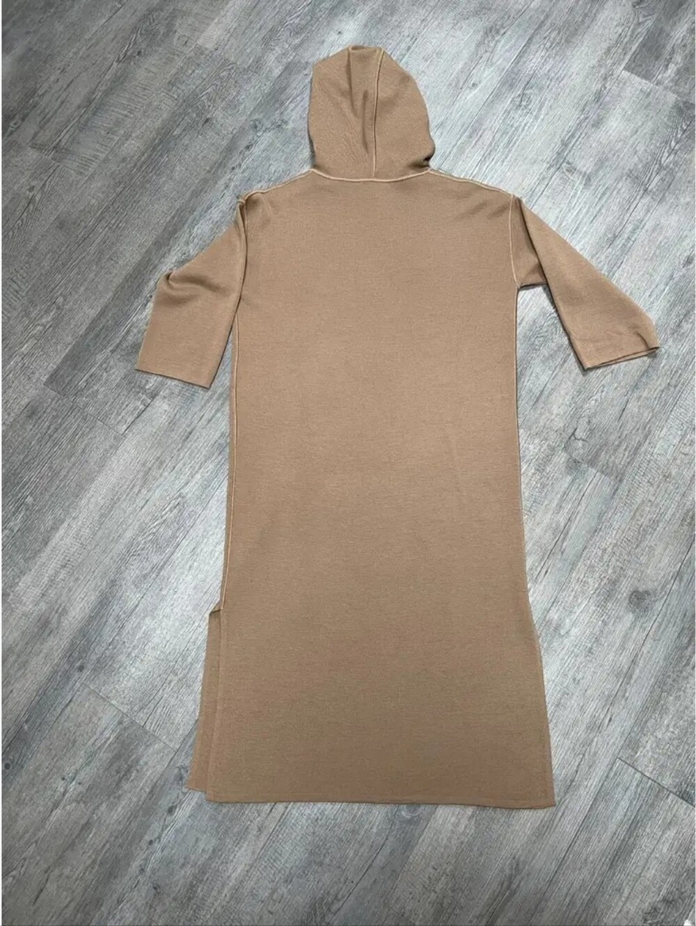 $995 Max Mara Light Brown Wool Hoodie Sweater Dress 43" Long Sz M - Picture 3 of 5